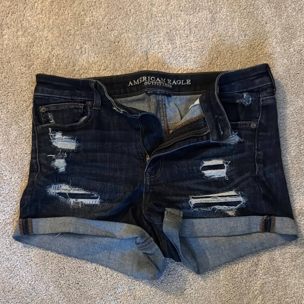 American Eagle Outfitters Black Jean Shorts Distressed Cut-Off